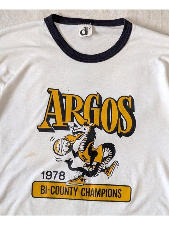 Downerwear Other - Vintage 70s Paper Thin Ringer Tee Dragon Basketball Graphic Downerwear USA LG
